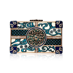 All Creation | Jingyayi | A luxe statement clutch beautifully hand crafted from 18k solid rose gold and premium enamel. Adorned with bold patterns inspired from classical garden and architecture of Suzhou, and artistic totems from Chinese dynasties.