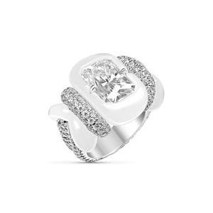 top view of a scintillating 18K Gold White Jade Radiant-Cut Diamond Ring - jingyayi - White Gold