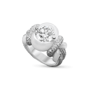 top view of a scintillating 18K Gold White Jade Round Diamond Ring - jingyayi - White Gold