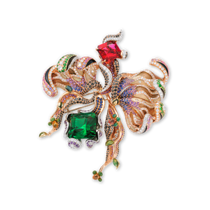 Large and vivid green & red tourmaline in this scintillating and exquisite 750 White & Rose Gold Tourmaline Brooch with Precious Stones - jingyayi - Rose & White Gold