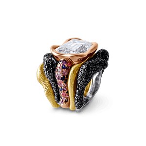 Emerald-Cut Moissanite Black Diamond Ring - jingyayi - Rose & Yellow Gold