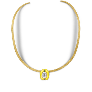 Emerald-Cut Moissanite Enamel Pendant in Vibrant Yellow - jingyayi - Rose Gold