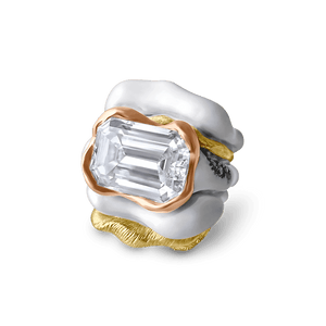 Emerald-Cut Moissanite White Enamel Diamond Ring - jingyayi - Yellow Gold