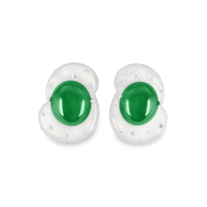 Exquisite Green Jadeite on White Jade Clip-On Diamond Earrings - jingyayi - White Gold