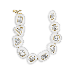 Fancy-Cut Moissanite Enamel Bracelet in Bone China White - jingyayi - Yellow Gold