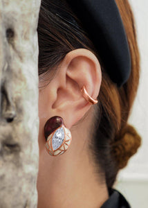 An elegant female wearing Marquise-Cut Moissanite Earrings with Enamel in 14K Rose Gold - jingyayi - Rose Gold
