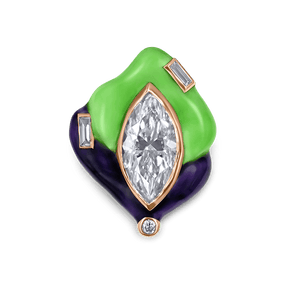 Marquise-Cut Moissanite Enamel Earring in Royal purple & Apple Green - jingyayi - Rose Gold