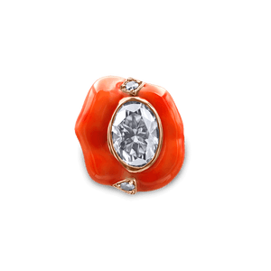 Oval-Cut Moissanite Enamel Earring in Vibrant Orange - jingyayi - Rose Gold