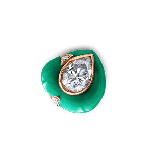 Pear Shape Moissanite Faux Malachite Enamel Earring - jingyayi - Rose Gold