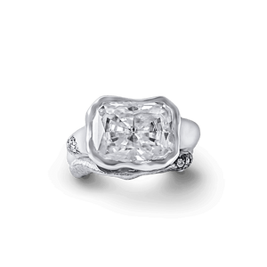 Radiant-Cut Moissanite Enamel Diamond Ring in Bone China White - jingyayi - White Gold