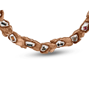 Rose-Gold Plated 925 Silver Choker Necklace with Enamel & Precious Stones - jingyayi - 14K Vermeil
